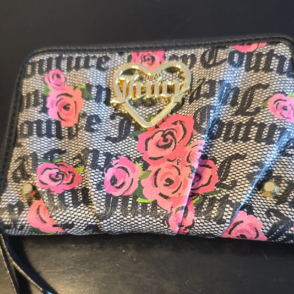 Juicy Couture Black and Pink Rose Wallet